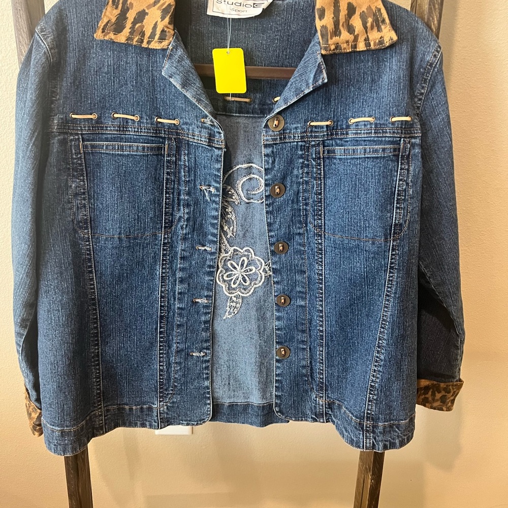 Blue and Brown Jean Jacket with Embroidery